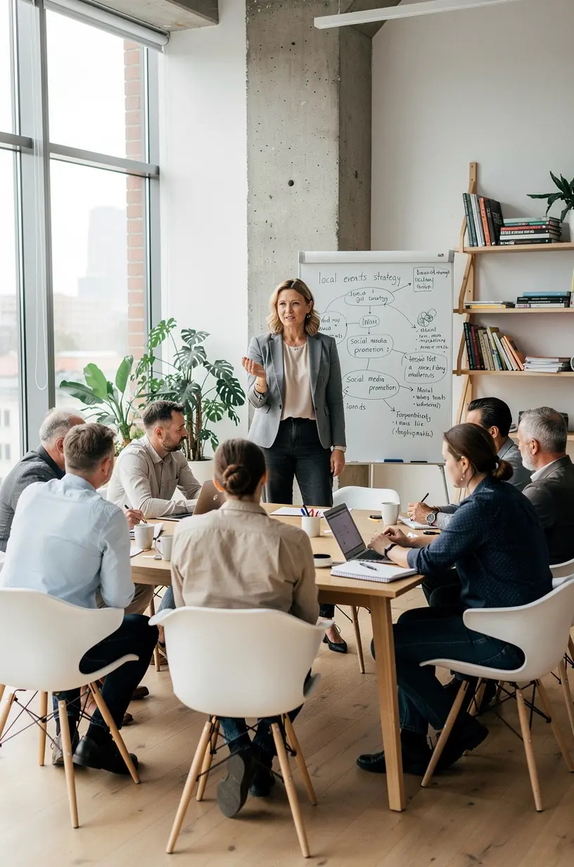 City skyline with event planning regulations text overlay